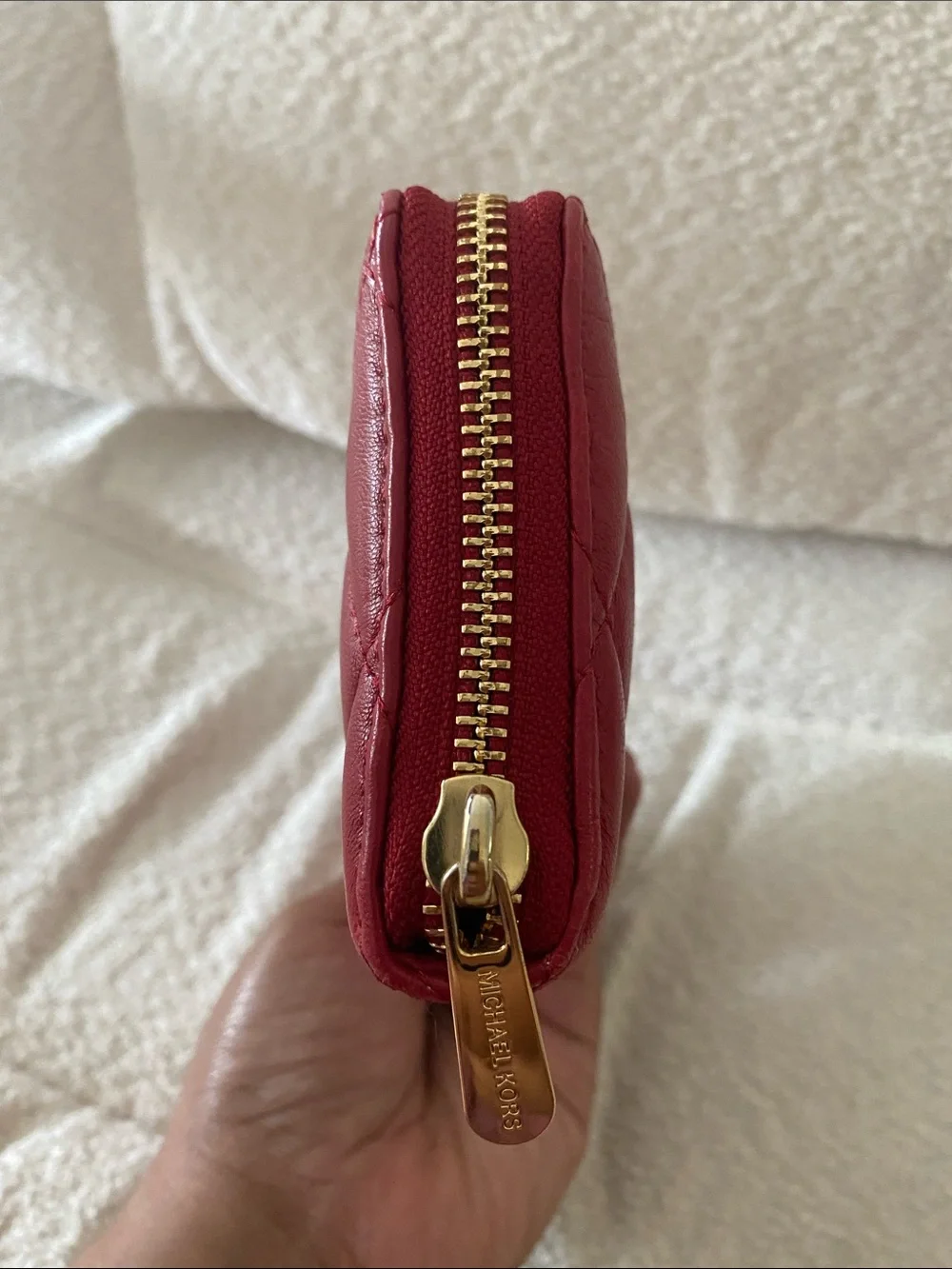 Michael Kors Quilted Red Leather Zip Around Continental Wallet w/ Gold Hardware